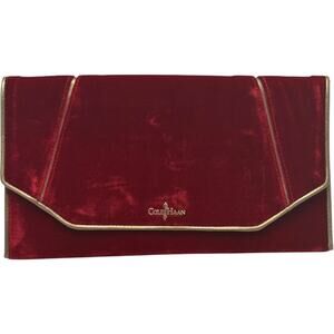 Cole Haan Masquerade Envelope Clutch Velvet Leather Red Gold